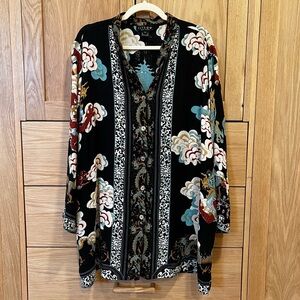 Citron Santa Monica Dragon Print Silk Blouse Top Black Size 3X Chinese Oriental